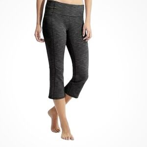 Athleta Striped Black and Gray Power Up Slit Back Leggings